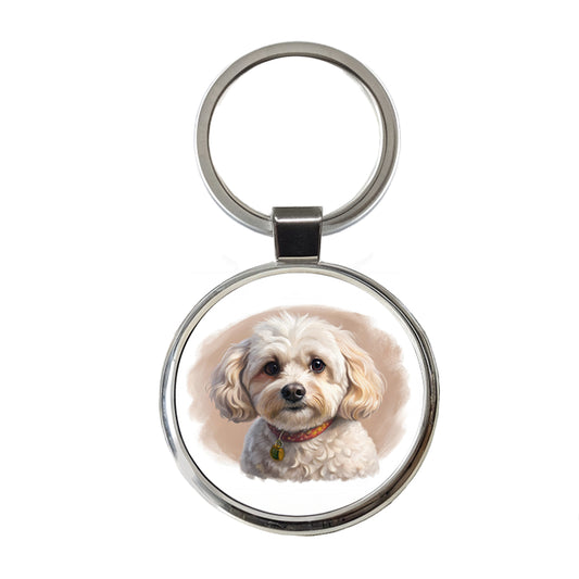 Maltipoo Dog Illustration Round Metal Keychain