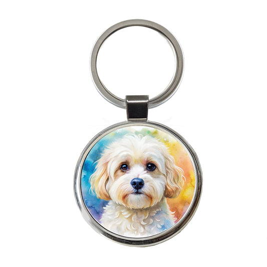 Maltipoo Dog Watercolor Style Round Metal Keychain