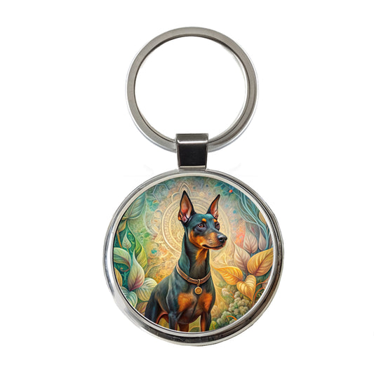 Manchester Terrier Dog Art Nouveau Round Metal Keychain
