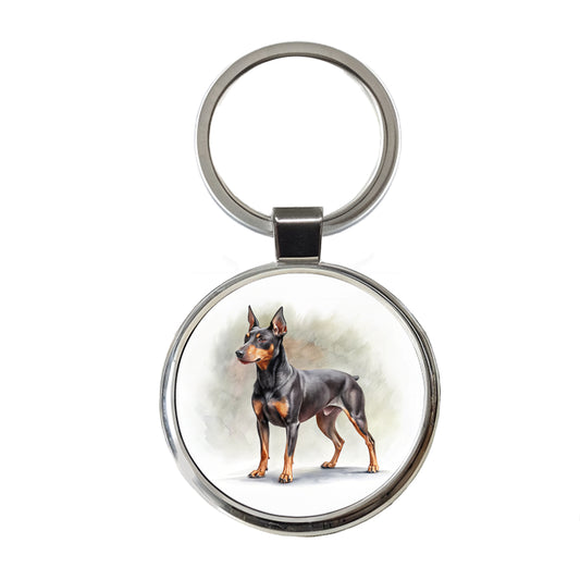 Manchester Terrier Dog Illustration Round Metal Keychain