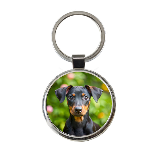Manchester Terrier Dog Puppy Photo Round Metal Keychain