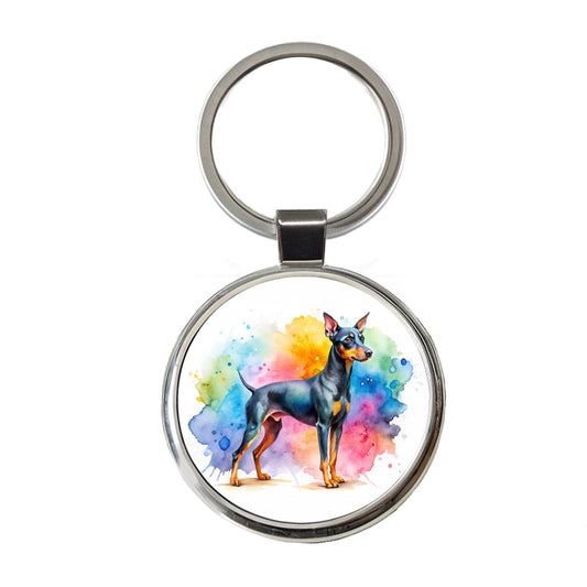 Manchester Terrier Dog Watercolor Style Round Metal Keychain