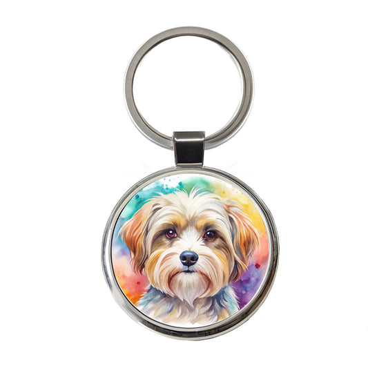 Morkie Dog Watercolor Style Round Metal Keychain