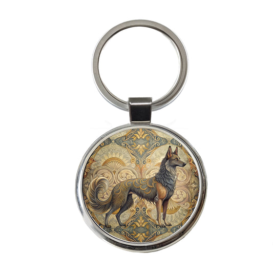 Mudi Dog Art Nouveau Round Metal Keychain