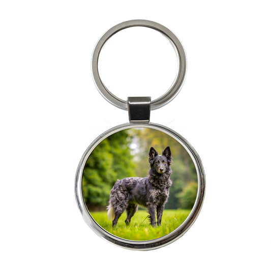 Mudi Dog Photo Round Metal Keychain
