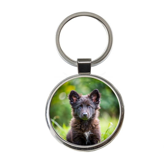 Mudi Dog Puppy Photo Round Metal Keychain