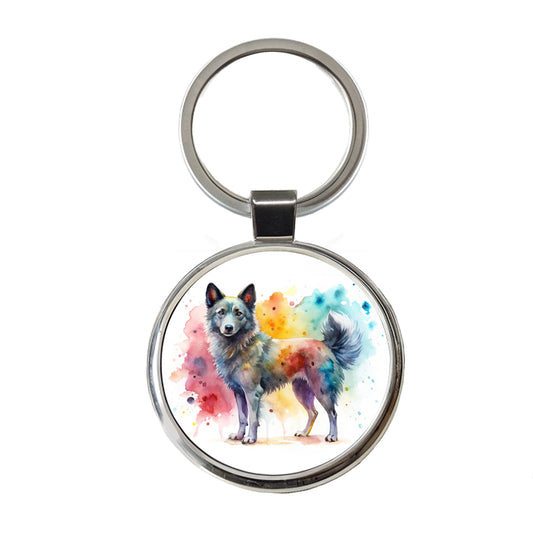 Mudi Dog Watercolor Style Round Metal Keychain