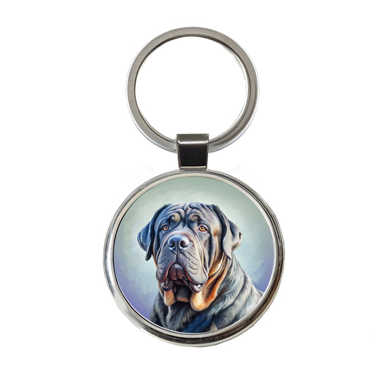 Neapolitan Mastiff Dog Illustration Round Metal Keychain