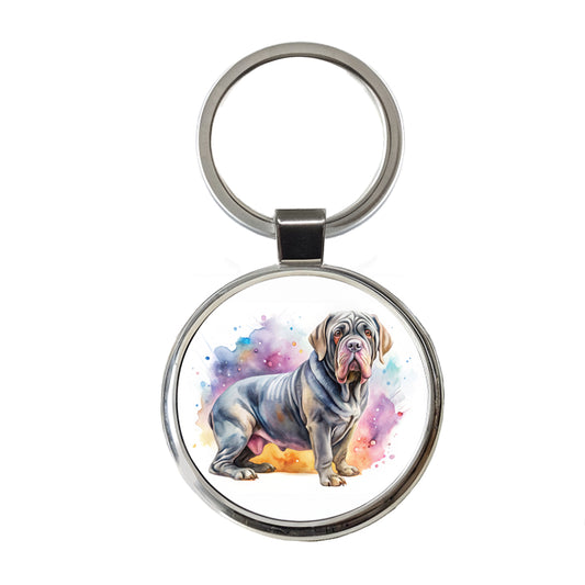 Neapolitan Mastiff Dog Watercolor Style Round Metal Keychain