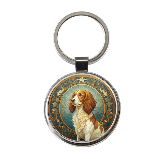 Nederlandse Kooikerhondje Dog Art Nouveau Round Metal Keychain