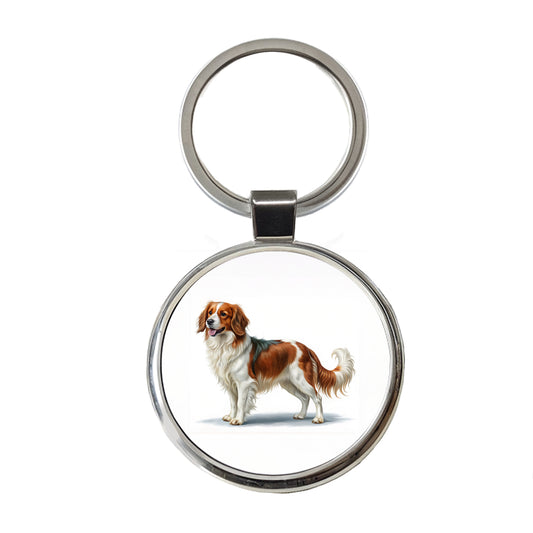 Nederlandse Kooikerhondje Dog Illustration Round Metal Keychain