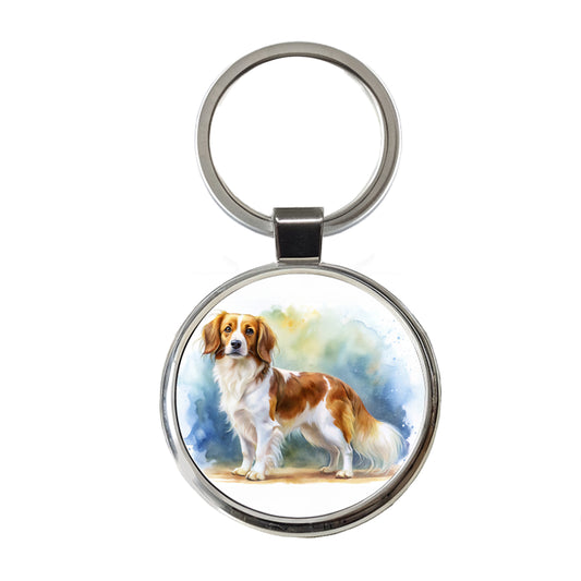 Nederlandse Kooikerhondje Dog Watercolor Style Round Metal Keychain