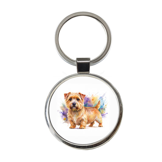 Norfolk Terrier Dog Watercolor Style Round Metal Keychain