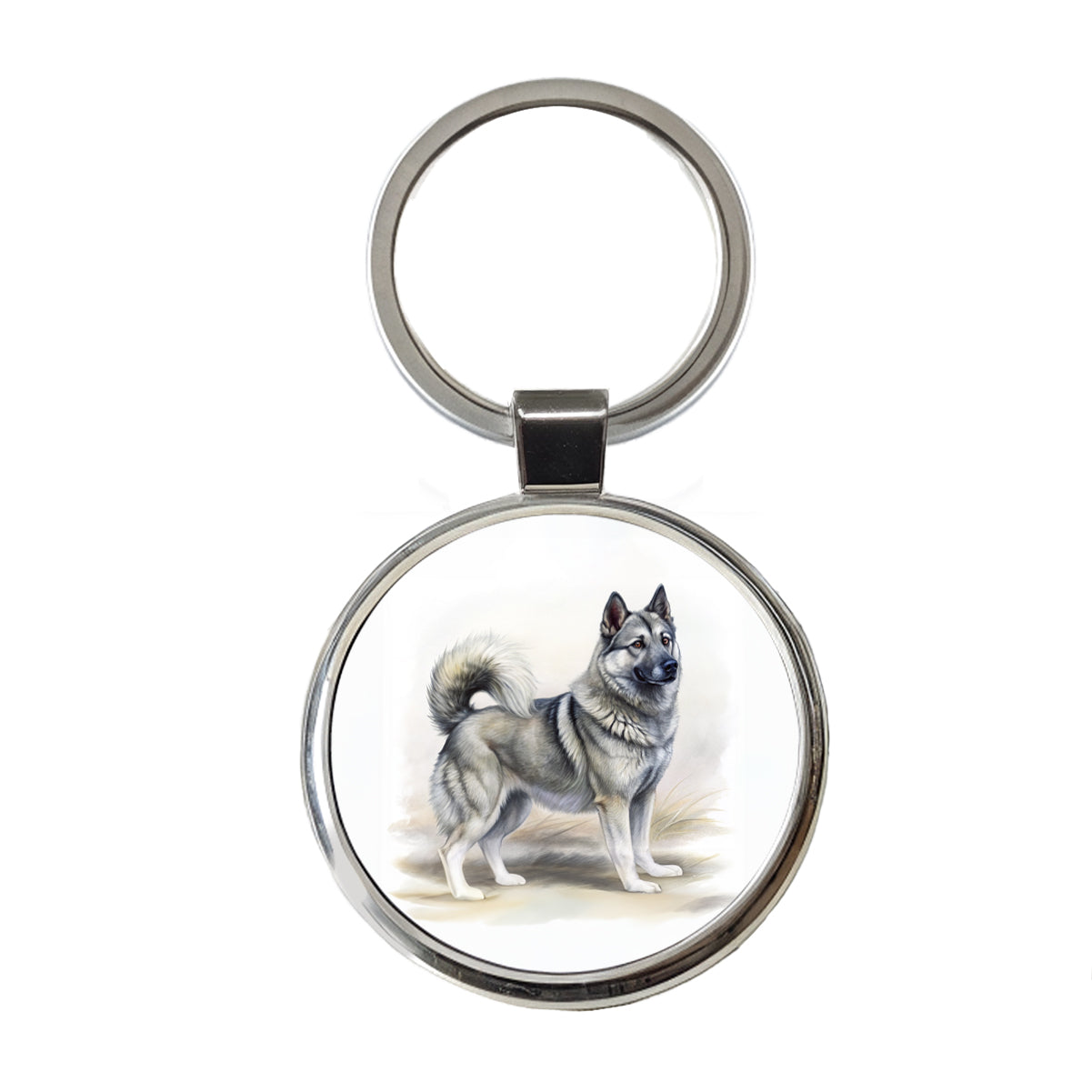 Norwegian Elkhound Dog Illustration Round Metal Keychain