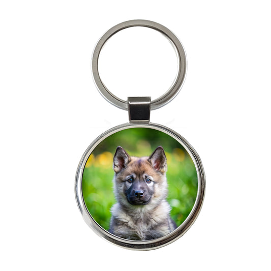 Norwegian Elkhound Dog Puppy Photo Round Metal Keychain