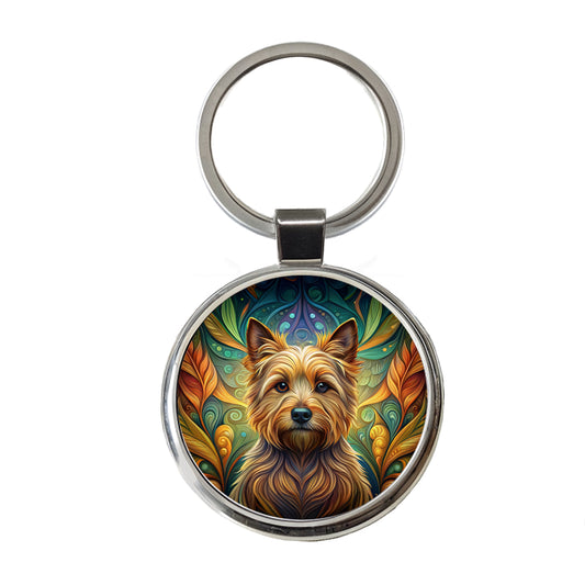 Norwich Terrier Dog Art Nouveau Round Metal Keychain