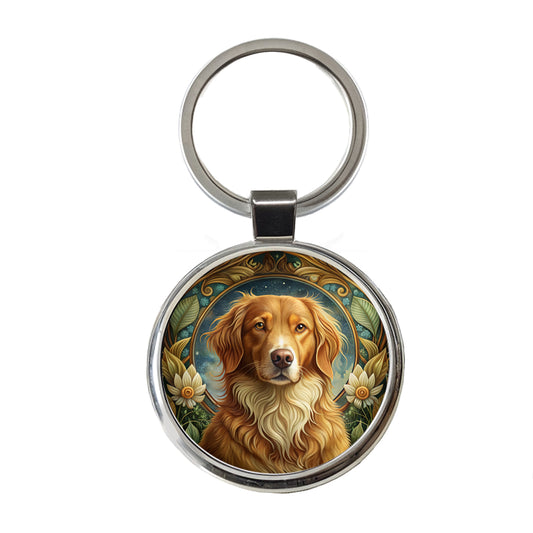 Nova Scotia Duck Tolling Retriever Dog Art Nouveau Round Metal Keychain
