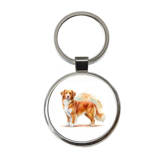 Nova Scotia Duck Tolling Retriever Dog Watercolor Style Round Metal Keychain