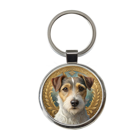 Parson Russell Terrier Dog Art Nouveau Round Metal Keychain
