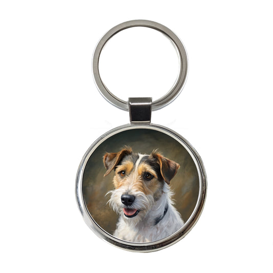 Parson Russell Terrier Dog Illustration Round Metal Keychain