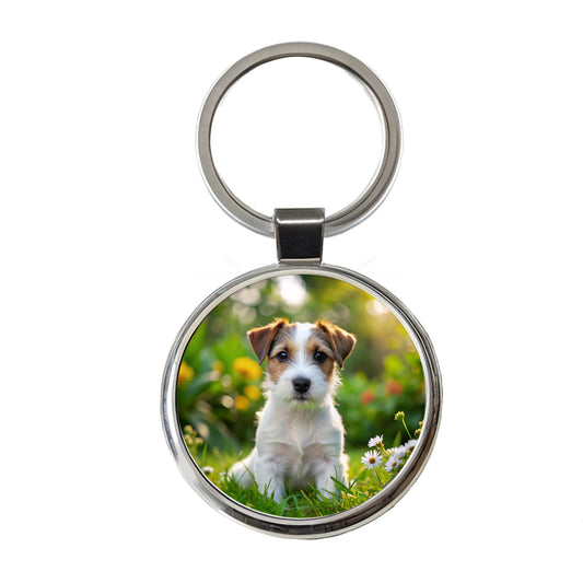 Parson Russell Terrier Dog Puppy Photo Round Metal Keychain