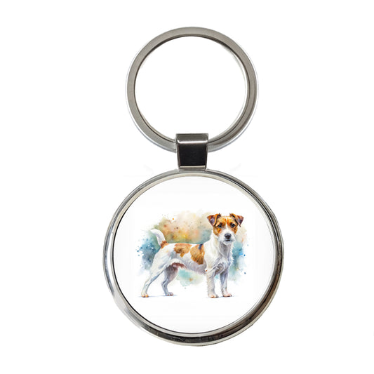 Parson Russell Terrier Dog Watercolor Style Round Metal Keychain