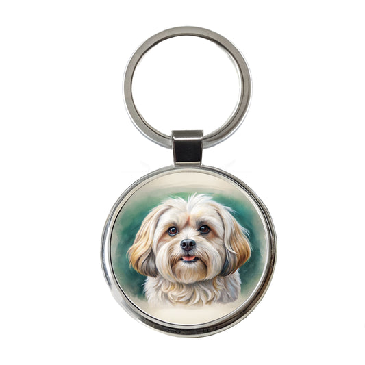 Pekapoo Dog Illustration Round Metal Keychain