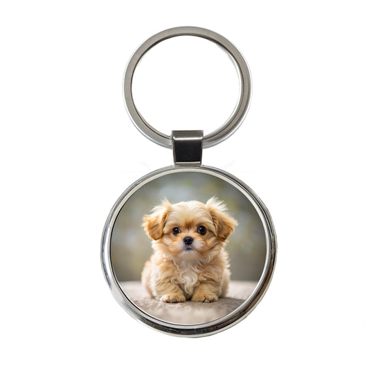 Pekapoo Dog Puppy Photo Round Metal Keychain