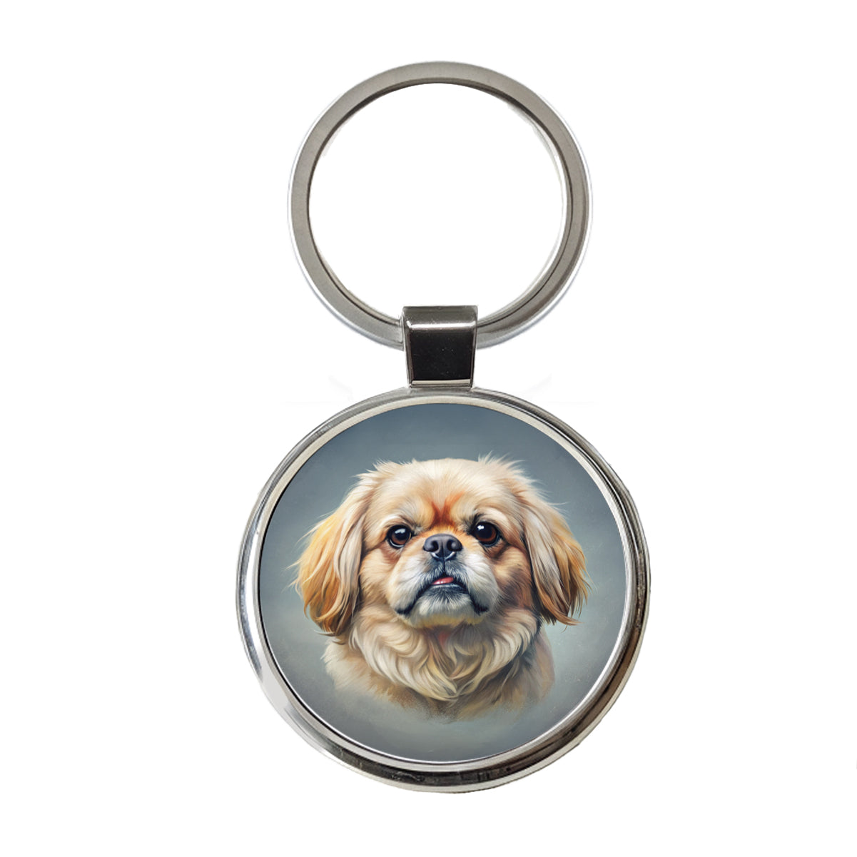 Pekingese Dog Illustration Round Metal Keychain