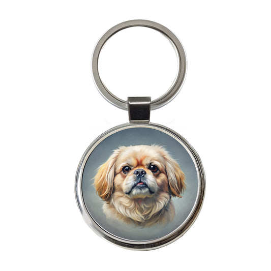 Pekingese Dog Illustration Round Metal Keychain