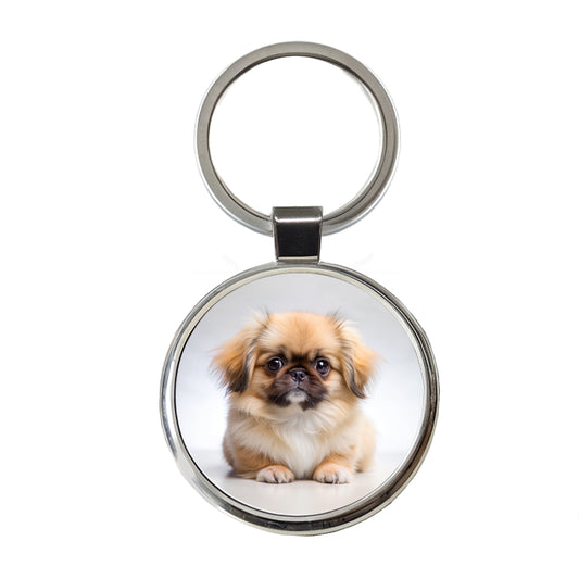 Pekingese Dog Puppy Photo Round Metal Keychain