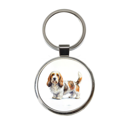 Petit Basset Griffon Vendeen Dog Watercolor Style Round Metal Keychain