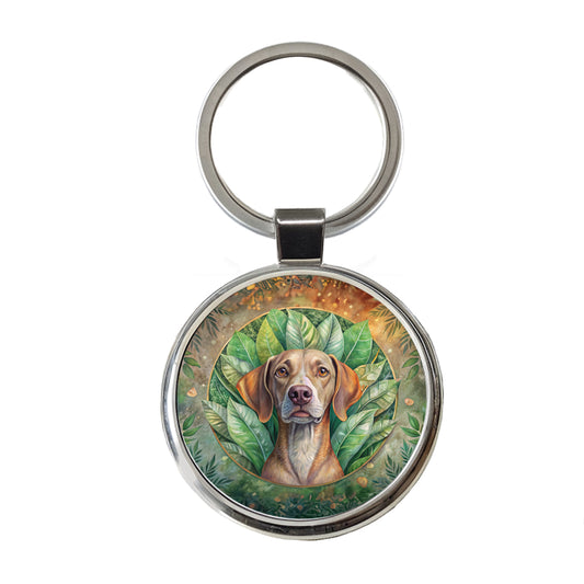 Pointer Dog Art Nouveau Round Metal Keychain