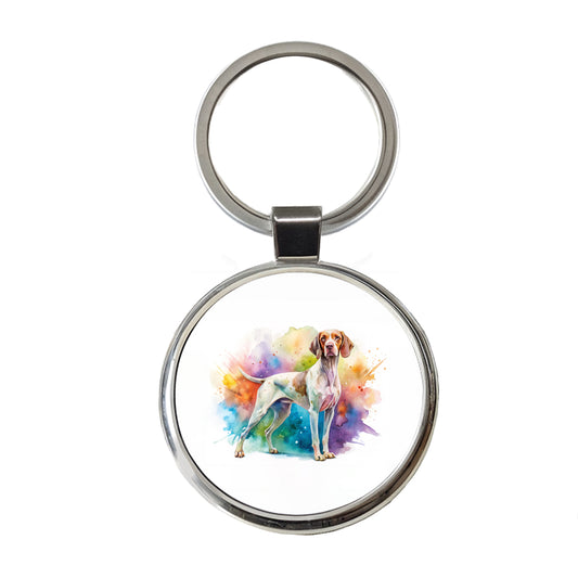 Pointer Dog Watercolor Style Round Metal Keychain