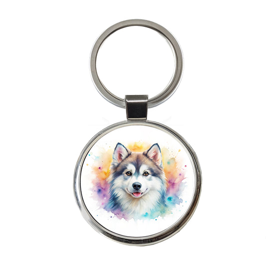 Pomsky Dog Watercolor Style Round Metal Keychain