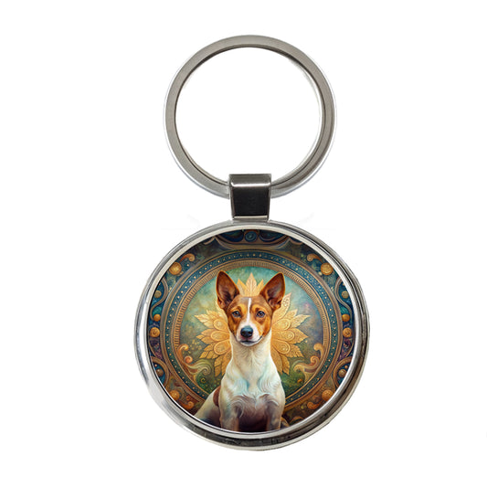 Portuguese Podengo Pequeno Dog Art Nouveau Round Metal Keychain
