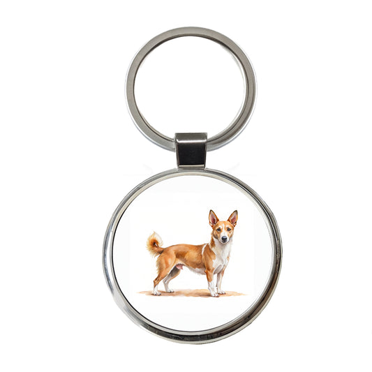 Portuguese Podengo Pequeno Dog Watercolor Style Round Metal Keychain