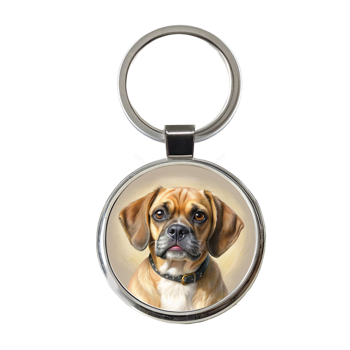 Puggle Dog Illustration Round Metal Keychain