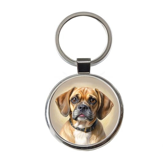 Puggle Dog Illustration Round Metal Keychain