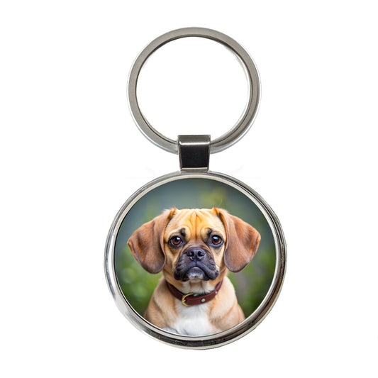 Puggle Dog Photo Round Metal Keychain