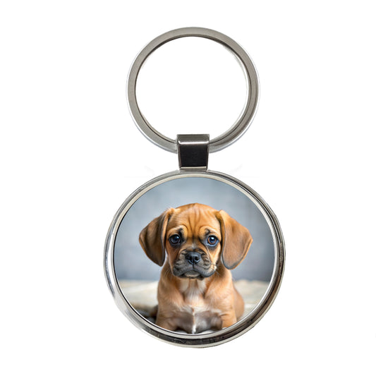 Puggle Dog Puppy Photo Round Metal Keychain