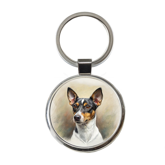Rat Terrier Dog Illustration Round Metal Keychain