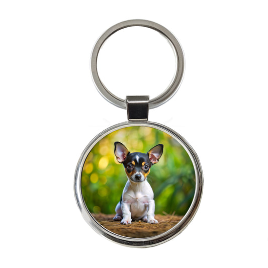 Rat Terrier Dog Puppy Photo Round Metal Keychain
