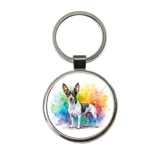Rat Terrier Dog Watercolor Style Round Metal Keychain