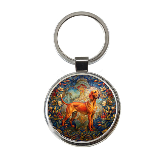 Redbone Coonhound Dog Art Nouveau Round Metal Keychain