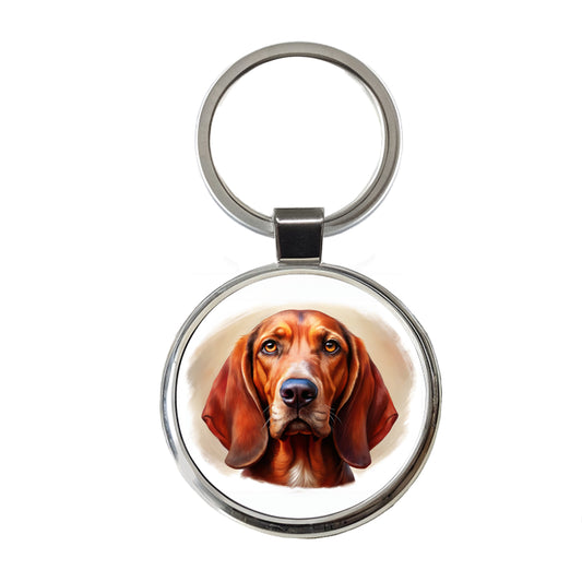 Redbone Coonhound Dog Illustration Round Metal Keychain