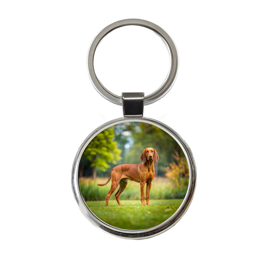 Redbone Coonhound Dog Photo Round Metal Keychain