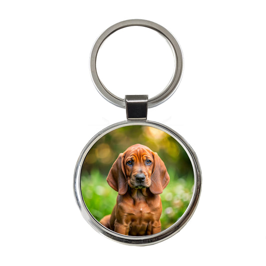 Redbone Coonhound Dog Puppy Photo Round Metal Keychain