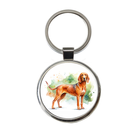 Redbone Coonhound Dog Watercolor Style Round Metal Keychain
