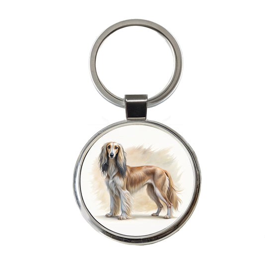 Saluki Dog Illustration Round Metal Keychain